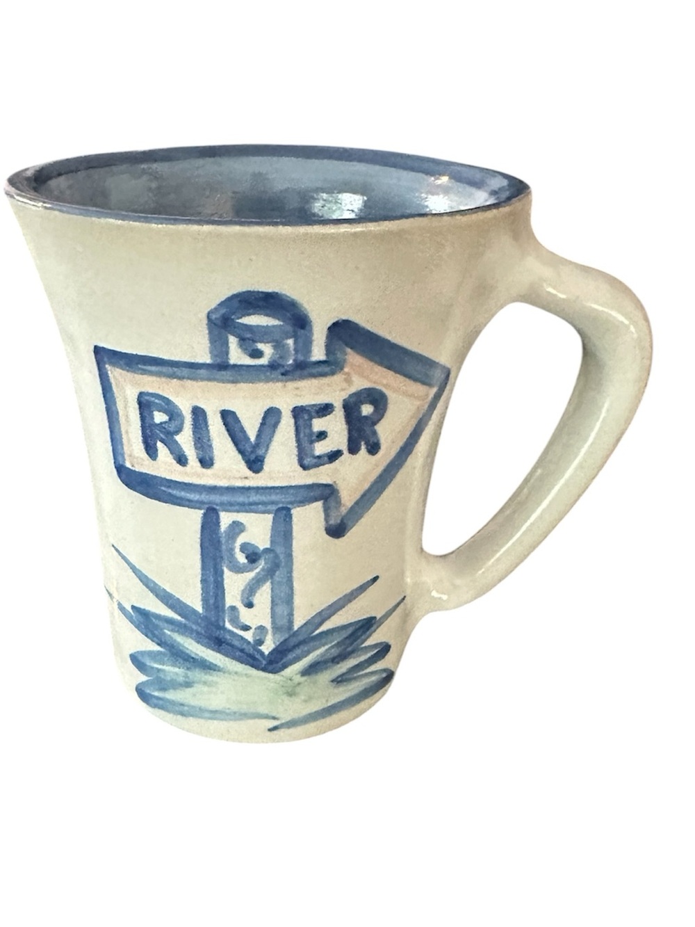 M.A. Hadley Hand-Painted Ceramic Mug with "River" Design - unused